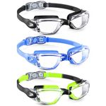 QALLY Kids-Goggles-Swimming Goggles Kids Swim: Anti Fog Kids Goggles with UV400 and No Leak for Child Teen 3 Packs Age 6-16