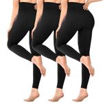 SINOPHANT Pack of 3 Women's High Waist Opaque Black Leggings for Gym Yoga Sports, Black/Black/Black, L-XL