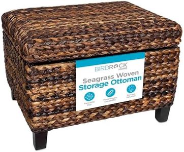BIRDROCK HOME Woven Seagrass Storage Ottoman with Safety Hinges - Easy-to-Open Lid, Sturdy Construction - Natural Brown Finish - Large Storage Space Ideal for Living Room, Bedroom, Dorm - 22x18x16