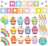 Decorably 84 Pcs Cupcake Birthday Bulletin Board Set for Classroom - Birthday Chart for Classroom Birthday Chart, Birthday Board Classroom Birthday Bulletin Board, Birthday Wall for Classroom