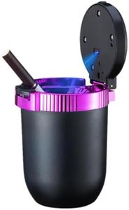 Portable Car Ashtray with Lid, Stainless Detachable Mini Car Trash Can with LED Blue Light, Windproof Auto Truck Ashtray Cup Holder, Universal Smokeless Ashtray for Car Outdoor Travel Home (Purple)