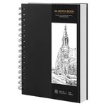 A4 Sketchbook, Spiral Sketch Book with 160gsm Thick Paper - Black Hardback Art Drawing Pad for Sketching, 60 Sheets / 120 Pages