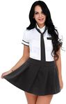 YiZYiF Women's School Girl Costume Uniform Fancy Dress Short Sleeve Shirt with Plaid Skirt and Tie Set Black L