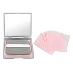 Oil Blotting Sheets with Powder Puff and Mirror Set, Oily Control Skin Cleaning Paper Makeup Friendly Oil Absorbing Sheet for Facial Makeup