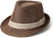 Lisianthus Fedora Hat for Men Panama Trilby Hat Short Brim Summer Sun Hat Coffee with Beige Band