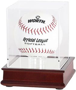 DisplayGifts Pro UV Softball Display Case Holder Stand Baseball Display case, Also Holds Tennis Ball, Lacrosse Ball, Bocce Ball, for Living Room or Office (Wooden Stand Cherry Finish)
