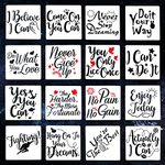 GORGECRAFT 16PCS Inspirational Word Stencils Motivational Stencil Reusable Quote Sign Plastic Motivational Love Home Believe Word for Fabric Painting on Wood Wall Home Floor Window Glass Decor