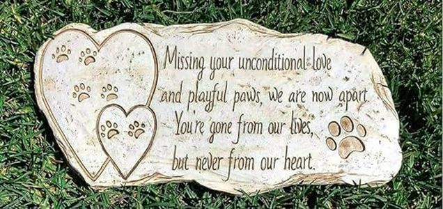 Pawprints Remembered Pet Memorial Stone Marker for Dog or Cat - for Outdoor Garden, Backyard, or Lawn. Pet Grave Headstone Tombstone - Loss of Pet Gift - Made of Weatherproof Resin