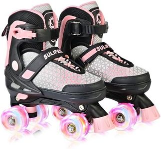 SULIFEEL Roller Skates for Girls Boys Kids,4 Sizes Adjustable Quad Skates with Light up Wheels,Safe Fun Children Skates, Best Gift for Beginners Indoor Outdoor Sports