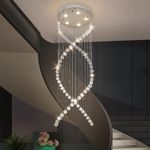 DLLT 5-Light Spiral Flush Mount High Ceiling Chandeliers, Modern Raindrop Crystal Chandeliers Pendant Light Large Foyer Chandelier Ceiling Led for Hallway EntryWay Staircase Living Room D19''×H59''