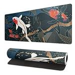 Koi Fish Art Mouse Pad Abstract Desk Mat 31.5x11.8 Inch Japanese Gaming Non-Slip Rubber Base Large Koi Fish Gaming Mousepad Stitched Edges Keyboard Mouse Mat Desk Pad for Home Gaming and Office