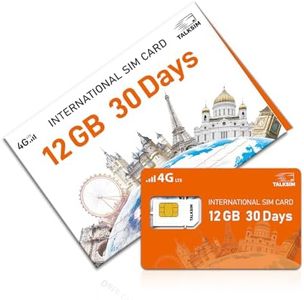 30 Days 12GB International Travel Data SIM Card, 4G LTE Coverage in 45 Countries (USA, UK, Europe, Asia, Africa), Prepaid Data Only Travel SIM for Unlocked Phones, Tablets, WiFi Hotspots,No Contract