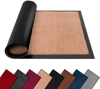 Washable Dirt Trapper Door Mats Indoor & Outdoor, Heavy Duty Non Slip Doormats, Stylish Rubber Backed Floor Mat, Super Absorbent Front Door Mat, Entrance Rug for Kitchen (40cm x 60cm, Beige)