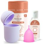 Senziwash Sterilizer Case & Truecup Reusable Menstrual Cup With Cupwash For Women|Portable Cleaning Container & Microwave Steamer (Large Combo(Lavender)),3 Count