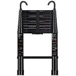 Telescopic Ladders 2.9m/9.5ft Telescoping Ladder with Hooks Multi-Purpose Aluminum Extension Ladder for Household and Outdoor Working, 330lb Capacity, Black