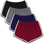 URATOT 4 Pack Yoga Short Pants Cotton Sports Shorts Gym Dance Lounge Shorts Dolphin Running Athletic Shorts for Women, Black, Dark Gray, Navy, Wine Red, Medium