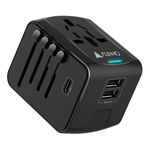 AUNNO Universal Travel Adapter, International Travel Plug Adapter with 1 USB C and 2 USB Ports, All in One Worldwide Plug Adaptor, UK to European Power Universal Plug Adaptor for EU USA Australia