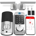 WiFi Front Door Lock Set: SMONET Smart Keyless Entry Electronic Keypad Bluetooth Lever Deadbolt Handle Lock with Alexa Control Fingerprint Auto Lock APP Remote Access, Satin Nickel for Home Security