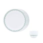 Corelle Spring Blossom Mint - 8 Pcs Mini Dining Set (K) | for Family of 4| Break & Chip Resistant | Lightweight & Durable | Microwave & Dishwasher Safe