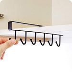 Black Gold The Finer Touch Black Gold - Metal Multifunction Under Shelf Coffee Mug Cup Holder Rack Organizer Stand For Kitchen Counter, Cabinet, Table With 6 Hooks- Z-109 (Black) (1)