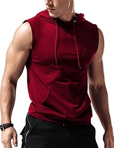 Amussiar Men's Workout Hooded Tank Tops Gym Fitness Sleeveless Hoodie Athletic Dry Fit Vest Wine Red