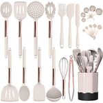 Silicone Cooking Utensil Set, Fungun Kitchen Utensils Set with Stainless Steel Handle 24 Pcs Kitchen Gadgets Cookware Set, Non-Stick Heat Resistant Kitchen Tool Set - Khaki