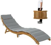 Outsunny Folding Lounge Chair Outdoor, Acacia Wood Chaise Lounge Tanning Chair with Cushion, Headrest, Carry Handle, Outdoor Patio Lounger for Garden, Backyard, Pool, Light Grey
