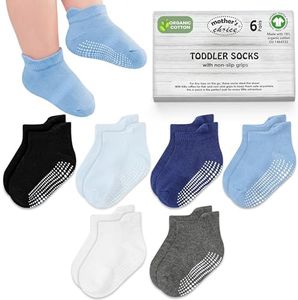 Mother's Choice Organic Cotton GOTS Certified Ankle Baby Socks 6 Pairs, 6M - 5Y For Infants & Toddler Socks Non Slip Baby Girl & Boy Socks (US, Age, 3 Years, 5 Years, Blue Black Combo)