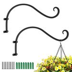 Lewondr Wall Hanging Plant Brackets, 2 Pack 12 Inch Retro Iron Metal Plant Hooks, Hanging Baskets Plant Hangers Outdoor Indoor, Shepards Hooks for Outdoor Hanging Plants Lantern Bird Feeder, Black
