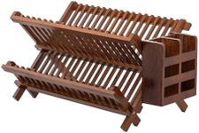 HBlife Dish Rack,Teak Folding 2-Tie