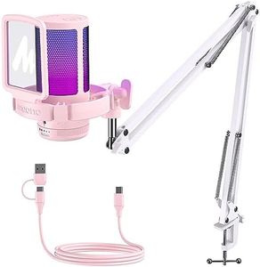MAONO Gaming USB Microphone with Noise Cancellation, Streaming mic for PC Computer MAC PS4 PS5, All-in-One Kit with Mute, Monitor for Recording, Podcast, Twitch, YouTube, Discord, DGM20S Pink