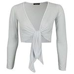 New Womens Ladies Plus Size Tie Front Bolero Cropped Shrug Top Cardigan 8-26 24-26 White