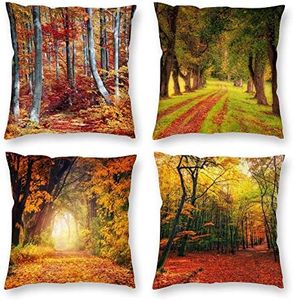 HOSTECCO Fall Pillow Covers Autumn Scenery Nature Throw Pillow Cases Set of 4 Maple Trees Decorative Cushion Covers for Sofa Bed 16x16 inches