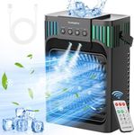 Portable Air Conditioners for Bedroom, TIOKVIOP 4-IN-1 Personal Evaporative Air Cooler with Remote, 3 Wind Speed, 3 Cool Mist & 2-8H Timer, 7 LED Light & 1200ML Mini Air Cooling Fan for Office