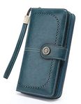 Wallets for Women Large Capacity Wristlet PU leather Credit Card Holder Clutch Card Holder Zip around Phone Purse, 1-peacock blue