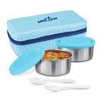 MILTON New Mini Lunch Insulated Tiffin, Set of 2, (280 ml Each), with Jacket, Blue | Light Weight | Leak Proof | Easy to Carry