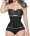 YIANNA Waist Trainer Women Tummy Control Body Shaper Corset Latex Short Torso 9 Steel Boned Cincher for Trimmer Belt Girdle Black 110206 M