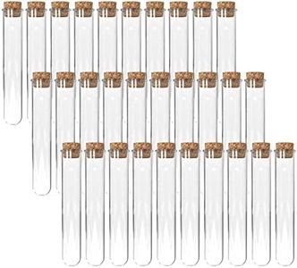 BTSD-home 30pcs 10ml Glass Test Tubes 15×100mm Round Bottom Test Tubes with Cork and Brush for Scientific Experiments Candy Storage and Party Decorations