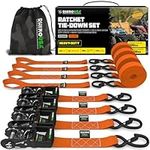 Rhino USA Ratchet Tie Down Straps (Set of 4) - 2000kg Max Break Strength, 4cm x 2.4m Heavy Duty Tie Downs with Hooks (4pcs) - Strap for Furniture Moving & Securing Cargo - Orange