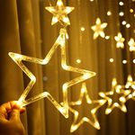 Ulinek Star Curtain Fairy Lights, 12 Stars Christmas Window Lights String Lights LED Star Strips for Christmas Wedding Party Indoor Outdoor Decoration Lighting with 138 LED 8 Modes 2M Warm White