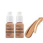 ABRUS® - 2 Pack Phoera Foundation, Full Coverage Foundation, Concealer Foundation Full Coverage Flawless Cream Smooth Long Lasting New 30ml PHOERA 24HR Matte Oil Control Concealer (105 Sand)