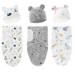 Fychuo 3PCS Baby Swaddle Blanket with Hat Breathable Cotton Swaddle Blanket 0-3 Months New Born Baby Adjustable Swaddle Blanket Wraps Easy Newborn Swaddle Sleep Sacks for Boy Girl Nursery