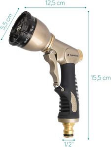 Navaris High Pressure Garden Hose Nozzle – 8-Way Metal Spray Gun for Lawn, Car, Plants