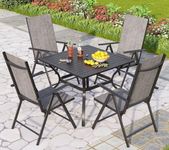 PHI VILLA 5 PCs Patio Dining Set with Outdoor Table and Chairs, Outdoor Dining Set with Adjustable Patio Folding Chairs & Square Metal Steel Patio Dining Table with 1.57" Umbrella Hole, Grey