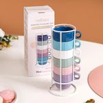 Nestasia Stackable Ceramic Cups Set of 4 (100 ml) | Microwave & Dishwasher Safe Tea & Coffee Mugs with Glossy Finish | Ideal for Gifting