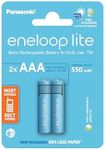 eneloop Lite, AAA/Micro, Rechargeable Battery, Pack of 2, Capacity of 550 mAh, Ready-to-Use Ni-MH Batteries, 3000 Recharge Cycles, Plastic Free Packaging, Lite, Blue, Ideal for Dect Phones