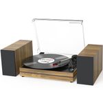 WOCKODER Vintage Record Player for Vinyl with External Speakers Turntable with Dual Stereo Speakers Belt-Drive Vinyl Player Support 3 Speed LP Wireless AUX Headphone Input Auto Stop Wood Bark