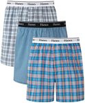 Hanes Originals Cotton Woven Boxers Pack, Moisture-Wicking Underwear for Men, 3-Pack, Blue Plaids, Medium