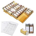 KitHero Spice Drawer Organizer with 24 Jars and 216 Labels,Non-slip Rubber, Bamboo 4 Tier Spice Racks Tray Seasoning Containers for Kitchen Drawers,Cabinets,Countertop,13" Wide * 15.8" Deep