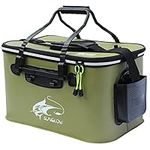 Fishing Bucket, 23L/30L/38L Foldable Fish Bucket,Live Fish Container Multi-Functional Live Fish Bait Bucket,Outdoor Camping EVA Fishing Bag and Fish Protection Bucket (ArmyGreen（38L/10Gallon)